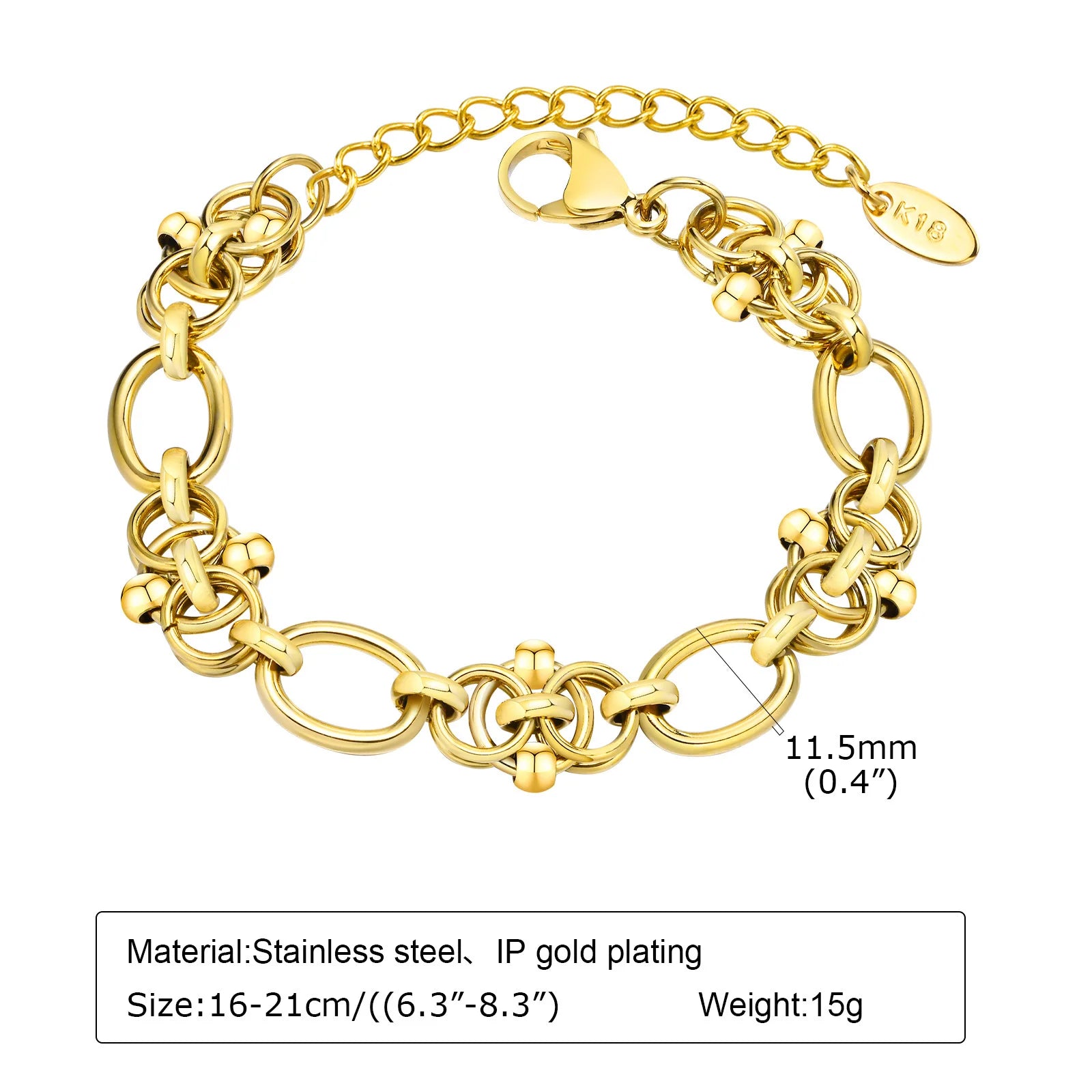 18k Gold Plated Chunky Oval Link Chain Bracelets for Women Thick Stainless Steel Jewelry