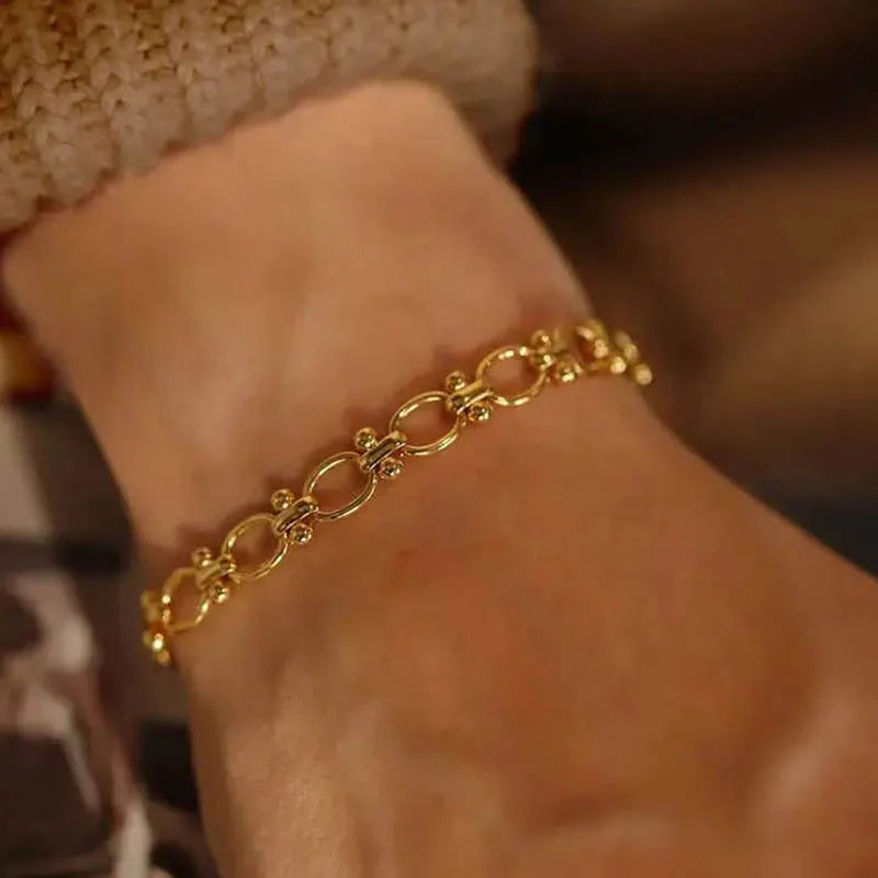 18k Gold Plated Chunky Oval Link Chain Bracelets for Women Thick Stainless Steel Jewelry