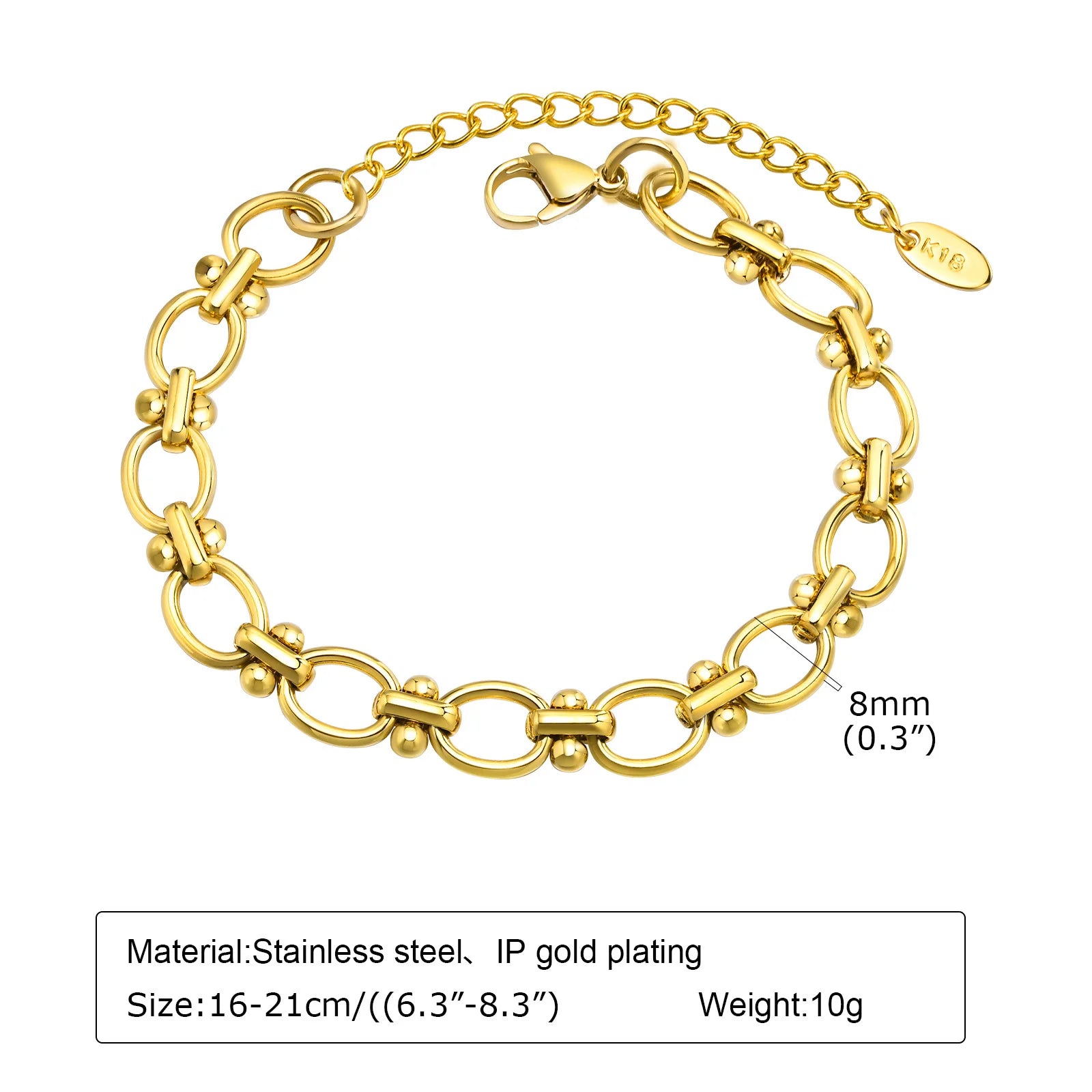 18k Gold Plated Chunky Oval Link Chain Bracelets for Women Thick Stainless Steel Jewelry